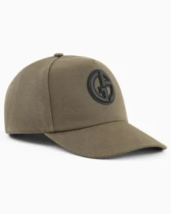 Baseballcap aus Leder mit Logostreifen GrüN