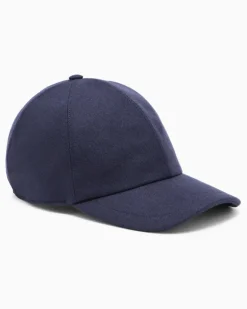 Baseballkappe aus Wolle und Kaschmir mit Lederdetails Marineblau
