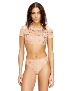 Bauchfreies T-Shirt mit Metallic-Effekt - Oberteile - Damen - Rosa