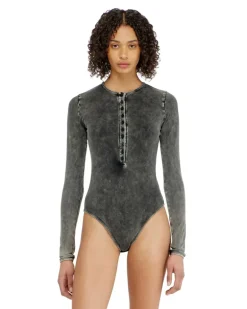 Baumwoll-Body mit Knopfleiste vorn - Bodys - Damen - Grau