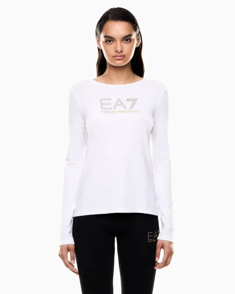 Baumwolle Langarmshirt im Slim Fit mit Nieten Evolution Weiß