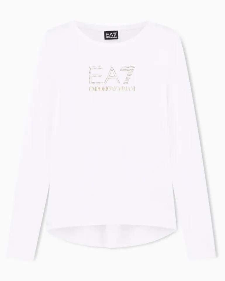 Baumwolle Langarmshirt im Slim Fit mit Nieten Evolution Weiß