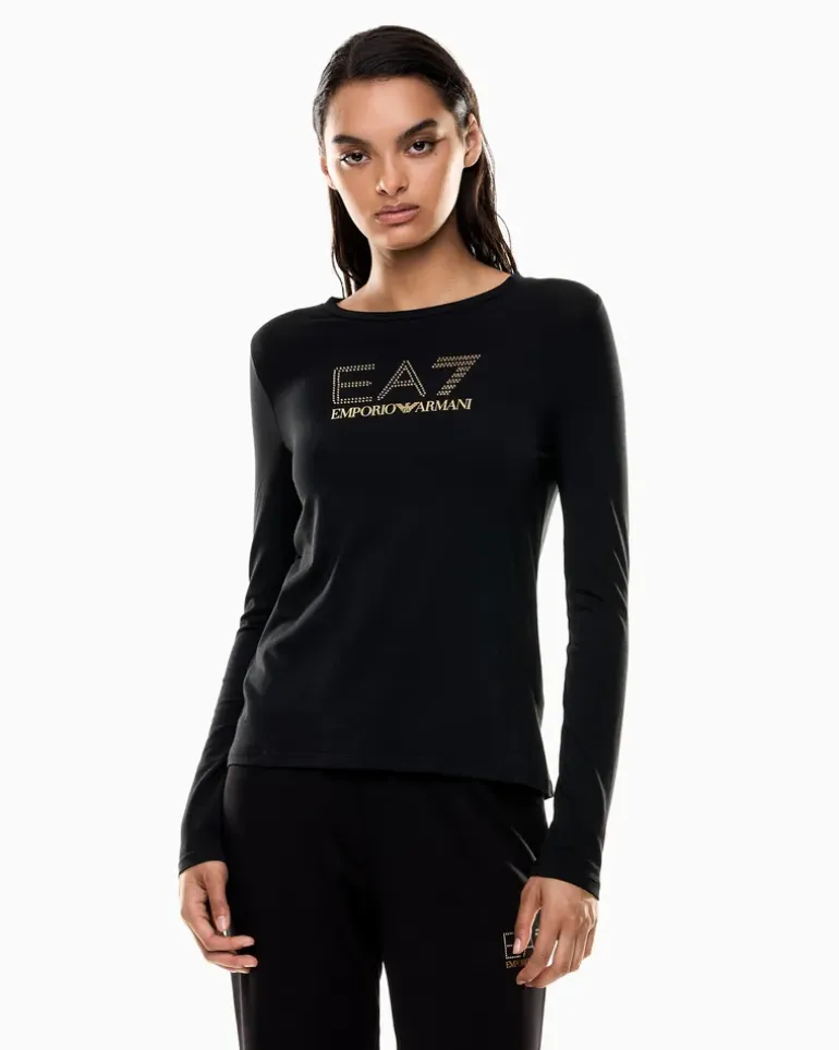 Baumwolle Langarmshirt im Slim Fit mit Nieten Evolution Schwarz