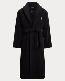 Baumwollfrottee-Bademantel mit Polo Bear Black