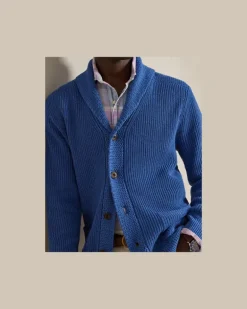 Baumwollstrickjacke mit Schalkragen Blue