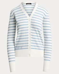 Baumwoll-Strickjacke mit V-Ausschnitt White