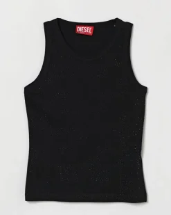 Baumwoll-Tanktop mit Strass-Besatz Schwarz