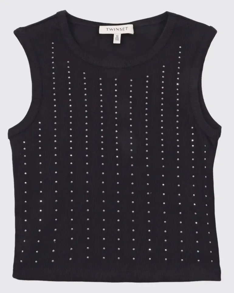 Baumwoll-Tanktop mit Strass-Logo Schwarz