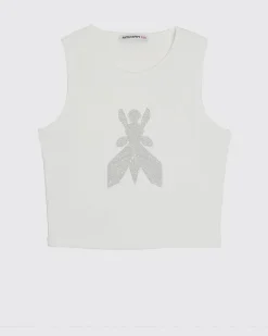 Baumwoll-Tanktop mit Strass-Logo Weiß