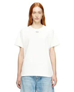 Baumwoll-T-Shirt mit metallischem Oval D - T-Shirts - Damen - Weiss