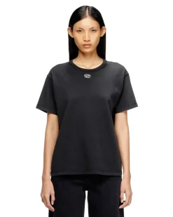 Baumwoll-T-Shirt mit metallischem Oval D - T-Shirts - Damen - Schwarz