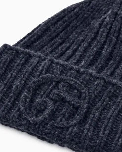Beanie aus Kamelwolle im Rippstrick mit Umschlag Grau