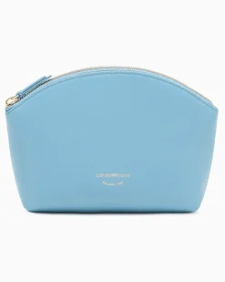 Beauty Case aus genarbtem Leder mit Reißverschluss Hellblau