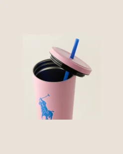 Becher Polo Icon mit Strohhalm Pink