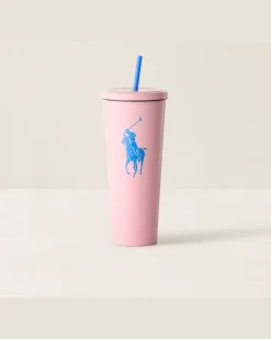 Becher Polo Icon mit Strohhalm Pink