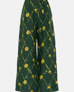 Bedruckte Pyjamahose aus Seide GrüN