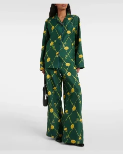 Bedruckte Pyjamahose aus Seide GrüN