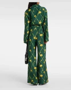 Bedruckte Pyjamahose aus Seide GrüN