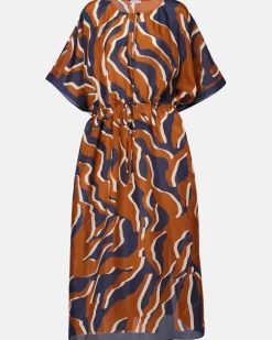 Bedruckter Kaftan Archipel aus Seide Orange