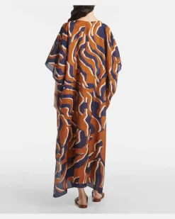 Bedruckter Kaftan Archipel aus Seide Orange