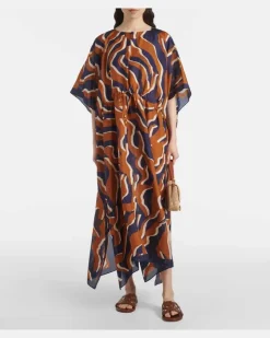 Bedruckter Kaftan Archipel aus Seide Orange