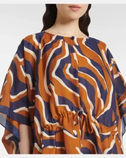 Bedruckter Kaftan Archipel aus Seide Orange