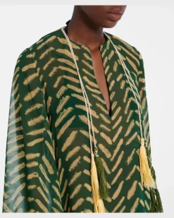 Bedruckter Kaftan aus Baumwolle GrüN
