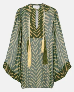 Bedruckter Kaftan aus Baumwolle GrüN