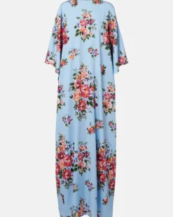 Bedruckter Kaftan aus einem Seidengemisch Blau
