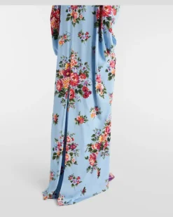 Bedruckter Kaftan aus einem Seidengemisch Blau