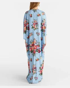 Bedruckter Kaftan aus einem Seidengemisch Blau