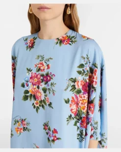 Bedruckter Kaftan aus einem Seidengemisch Blau