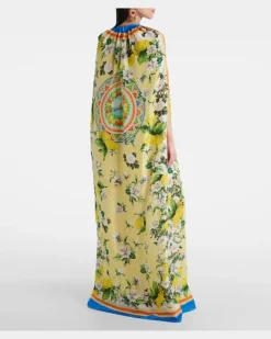 Bedruckter Kaftan aus Seide Gelb