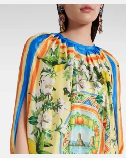 Bedruckter Kaftan aus Seide Gelb
