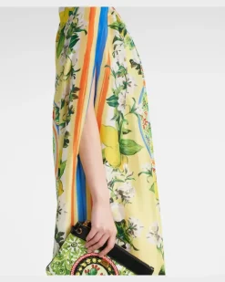 Bedruckter Kaftan aus Seide Gelb