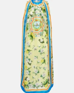 Bedruckter Kaftan aus Seide Gelb