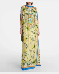 Bedruckter Kaftan aus Seide Gelb