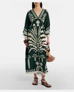 Bedruckter Kaftan aus Seide GrüN