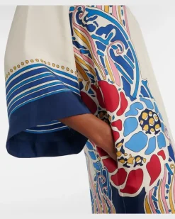 Bedruckter Kaftan aus Seidensatin Weiß