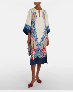 Bedruckter Kaftan aus Seidensatin Weiß