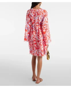 Bedruckter Kaftan Deia aus Leinen Rot