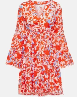 Bedruckter Kaftan Deia aus Leinen Rot