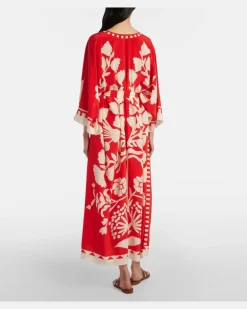 Bedruckter Kaftan Holi aus Seide Orange