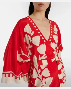 Bedruckter Kaftan Holi aus Seide Orange