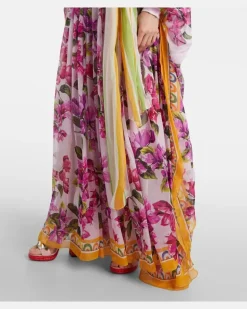 Bedruckter Kaftan Taormina aus Seide Rosa