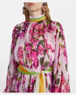 Bedruckter Kaftan Taormina aus Seide Rosa
