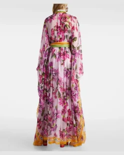 Bedruckter Kaftan Taormina aus Seide Rosa