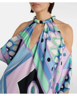 Bedruckter Kaftan Vivara aus Jersey-Satin Blau