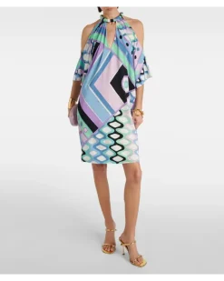 Bedruckter Kaftan Vivara aus Jersey-Satin Blau