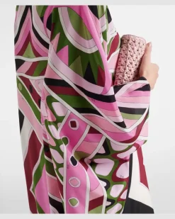 Bedruckter Kaftan Vivara aus Seidensatin Rosa